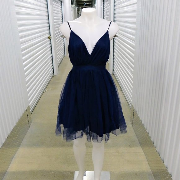 Navy Blue Spaghetti Strap Mini Zip Halter Dress - Picture 4 of 7